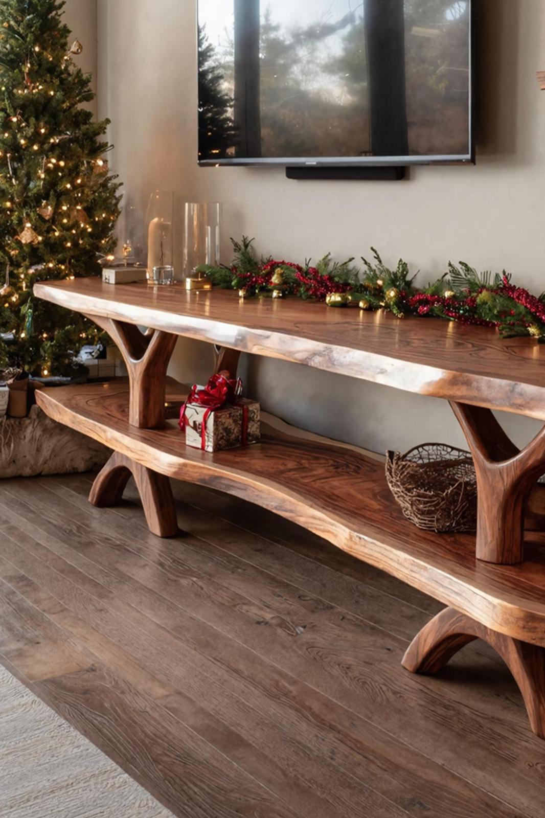Modern Live Edge TV Console, Solid Wood Media Stand & Entryway Credenza for Bedroom & Living Room