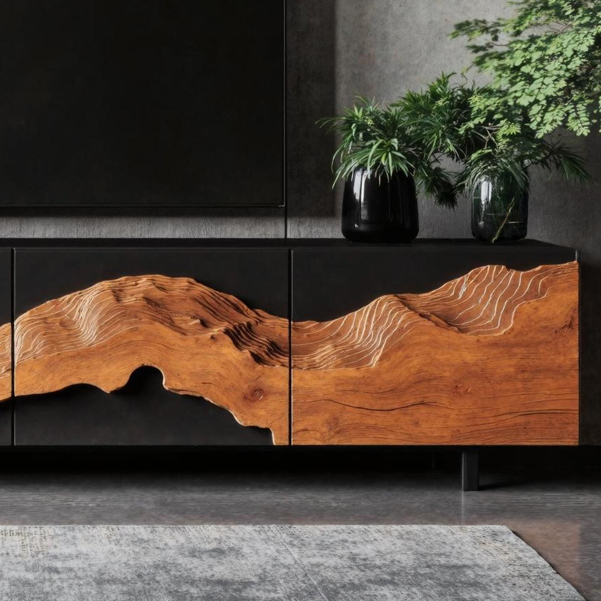 Rustic Solid Wood TV Cabinet, Handcrafted Media Console Table & Entertainment Center for Living Room Setup