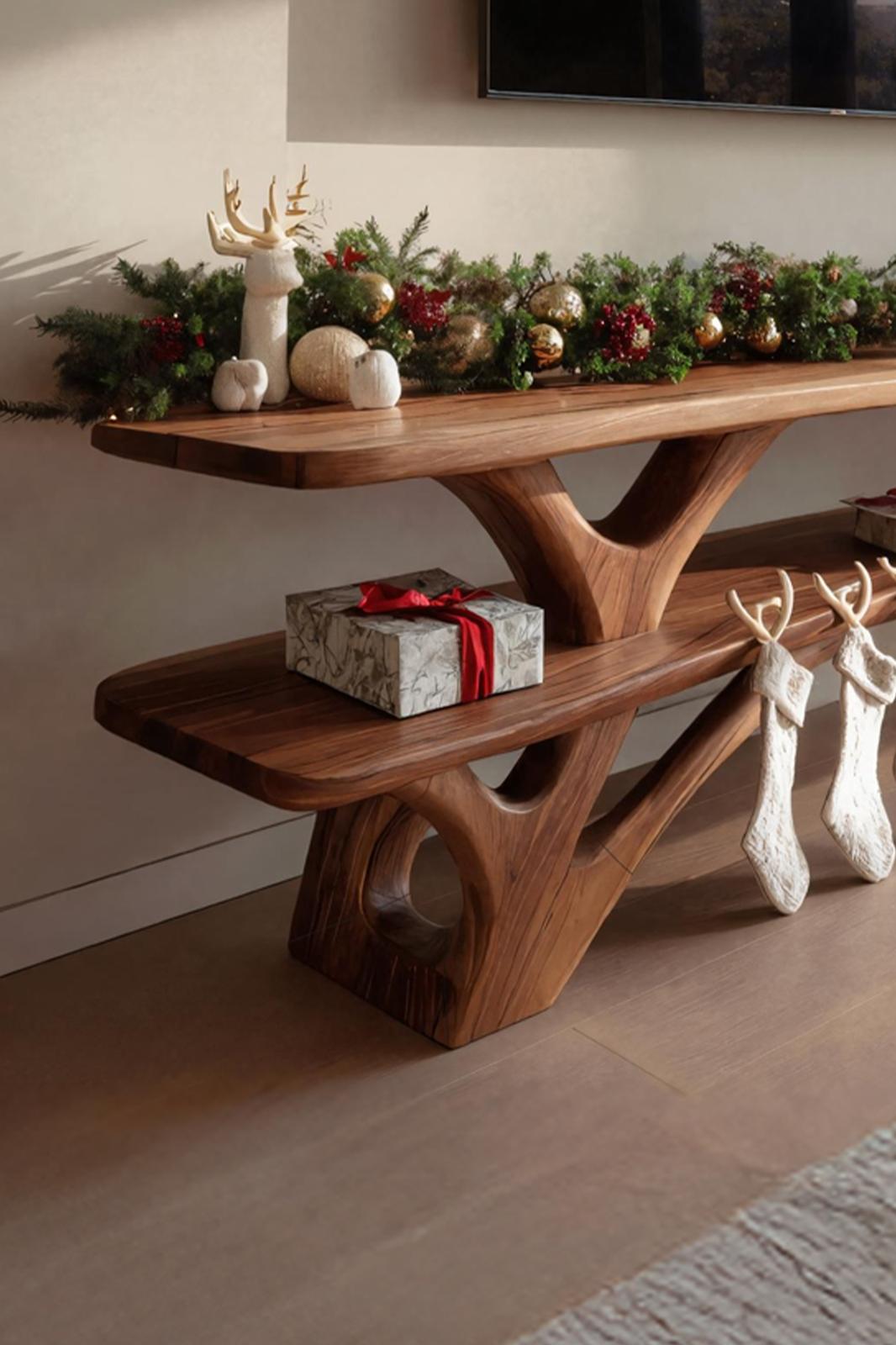Farmhouse Solid Wood TV Console, Live Edge Media Stand & Entryway Credenza for Living Room