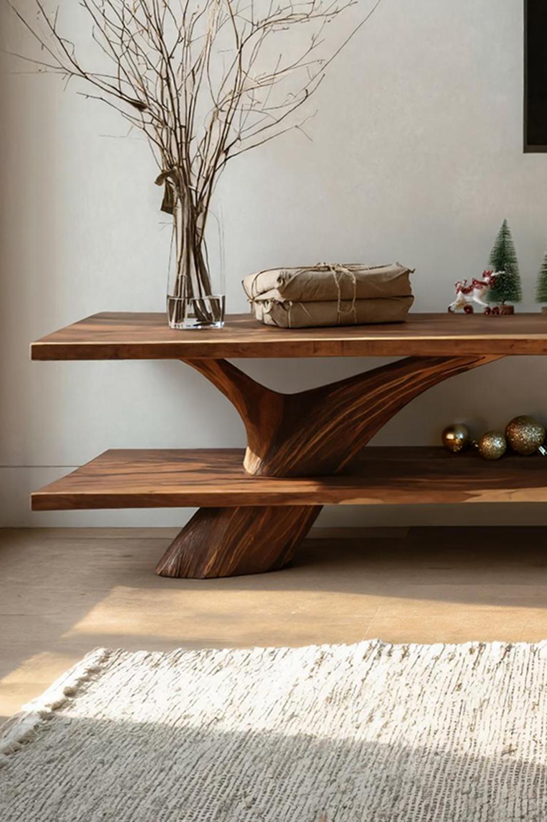 Mid Century Solid Wood TV Console, Live Edge Media Stand & Entertainment Center for Living Room