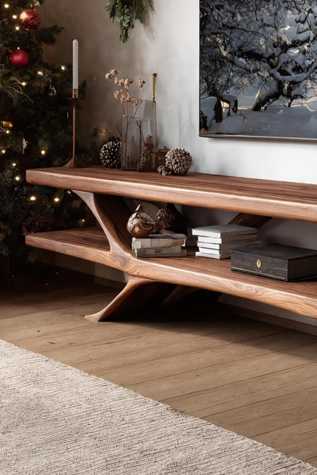 Handcrafted Live Edge TV Console, Solid Wood Media Stand & Entertainment Center for Living Room