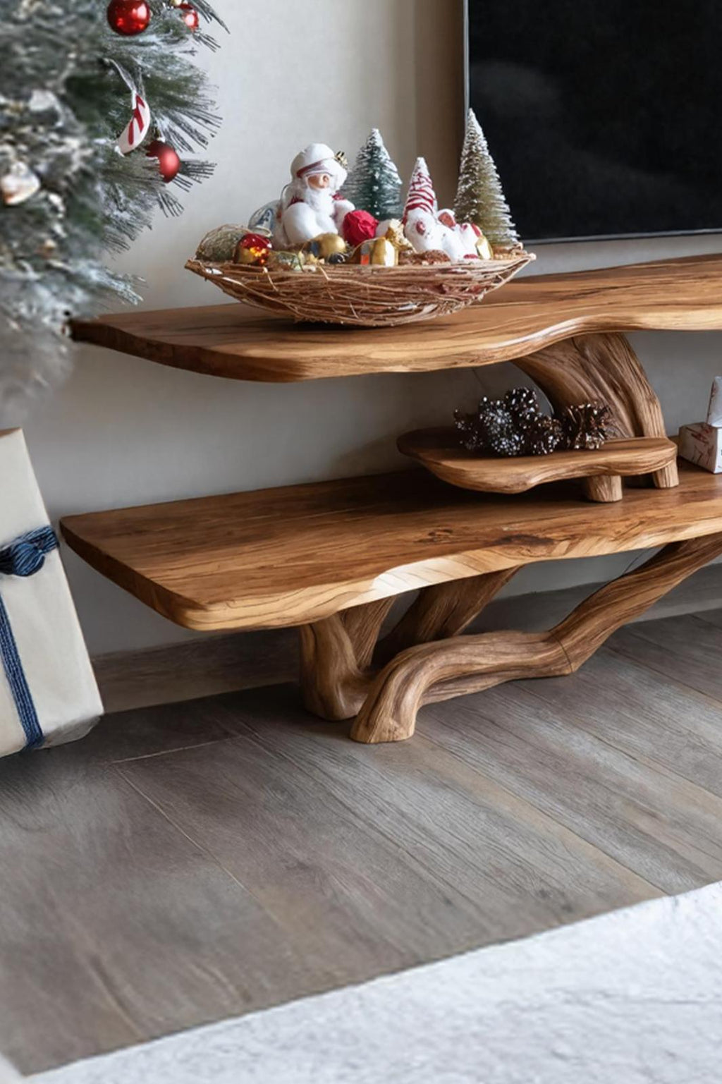 Modern Live Edge TV Console, Solid Wood Media Stand & Entertainment Center for Living Room