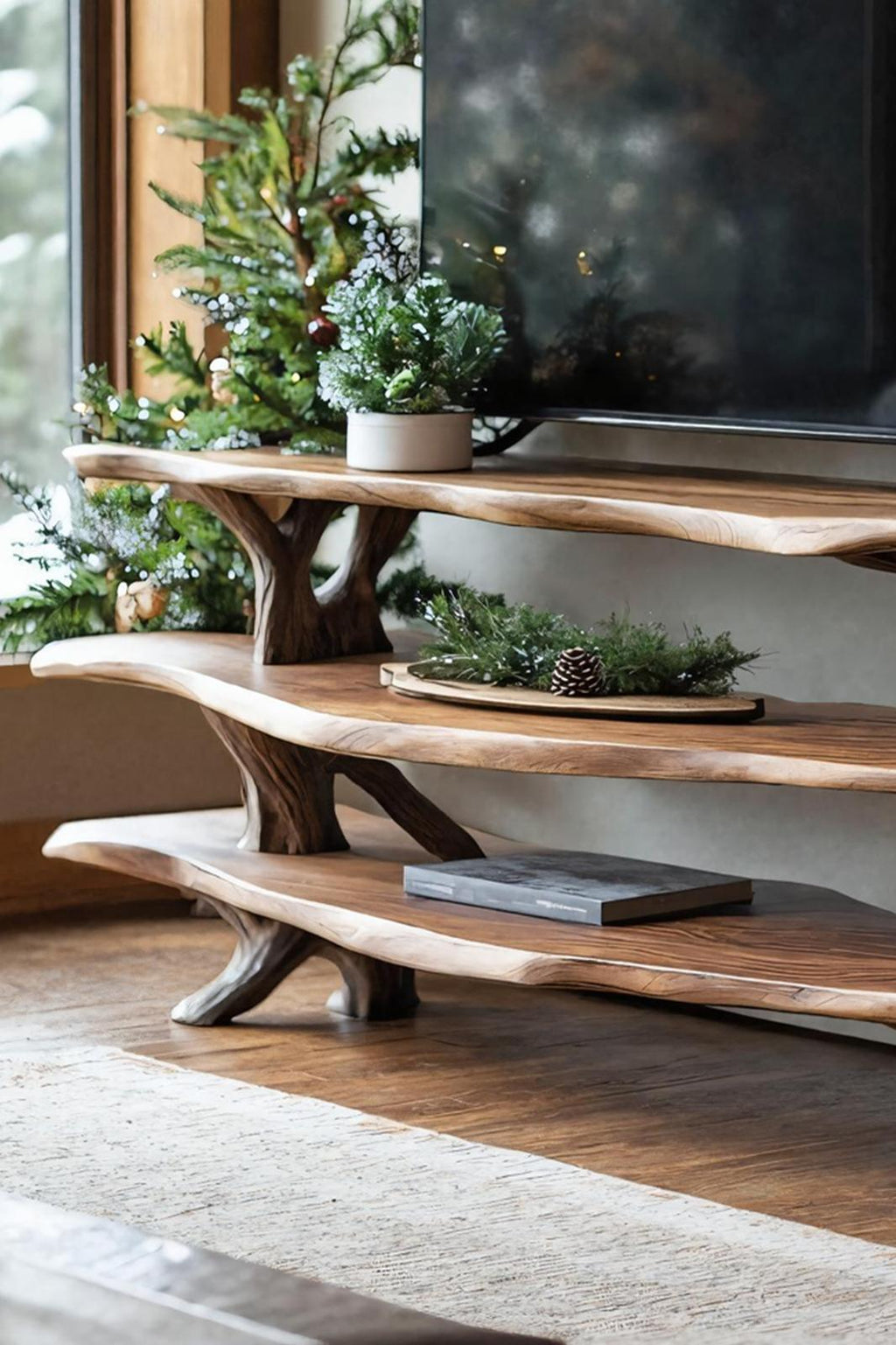 Modern Solid Wood TV Console, Live Edge Media Stand & Entryway Credenza for Living Room
