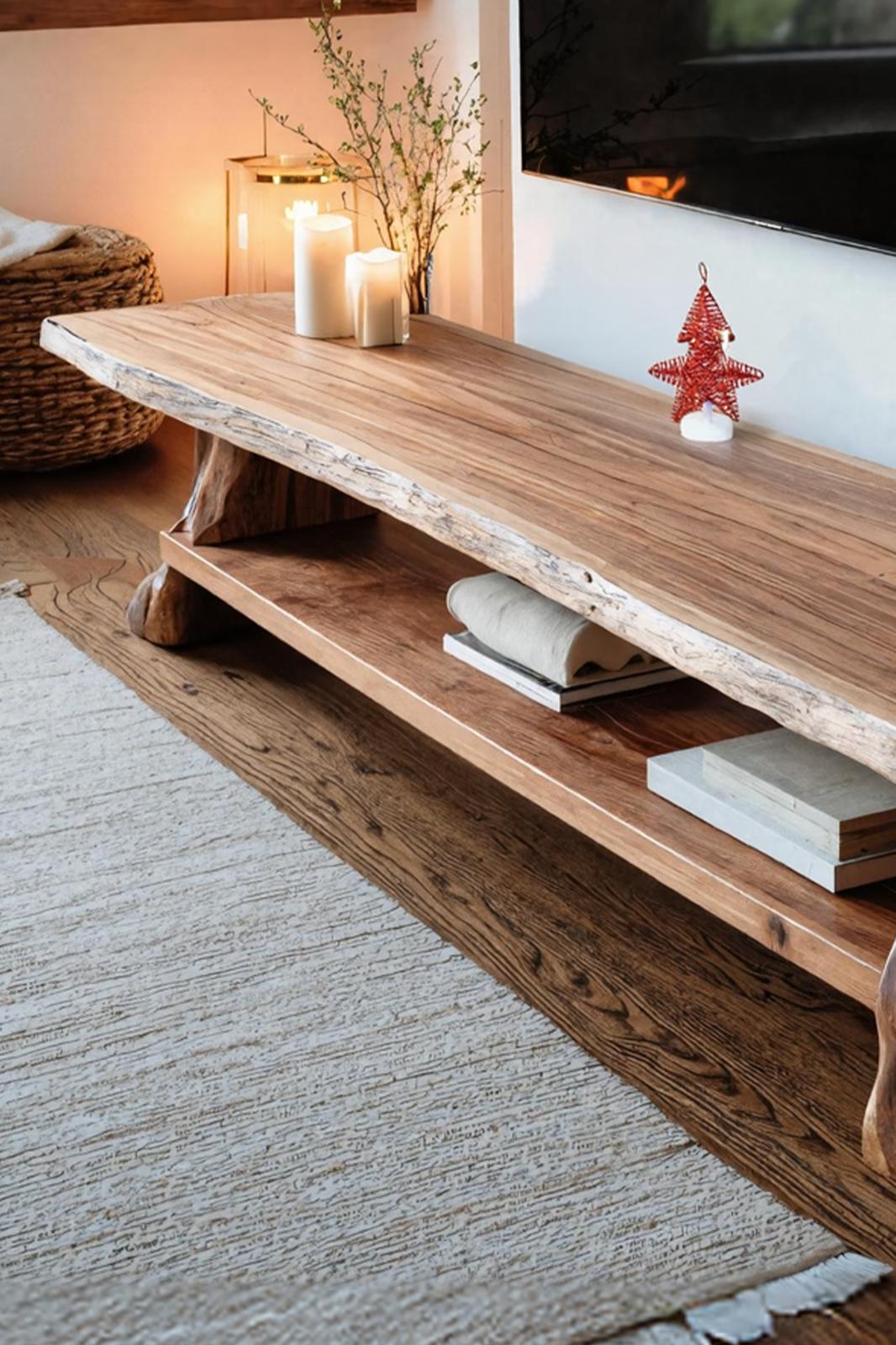 Mid Century Live Edge TV Console, Solid Wood Media Stand & Entertainment Center for Living Room