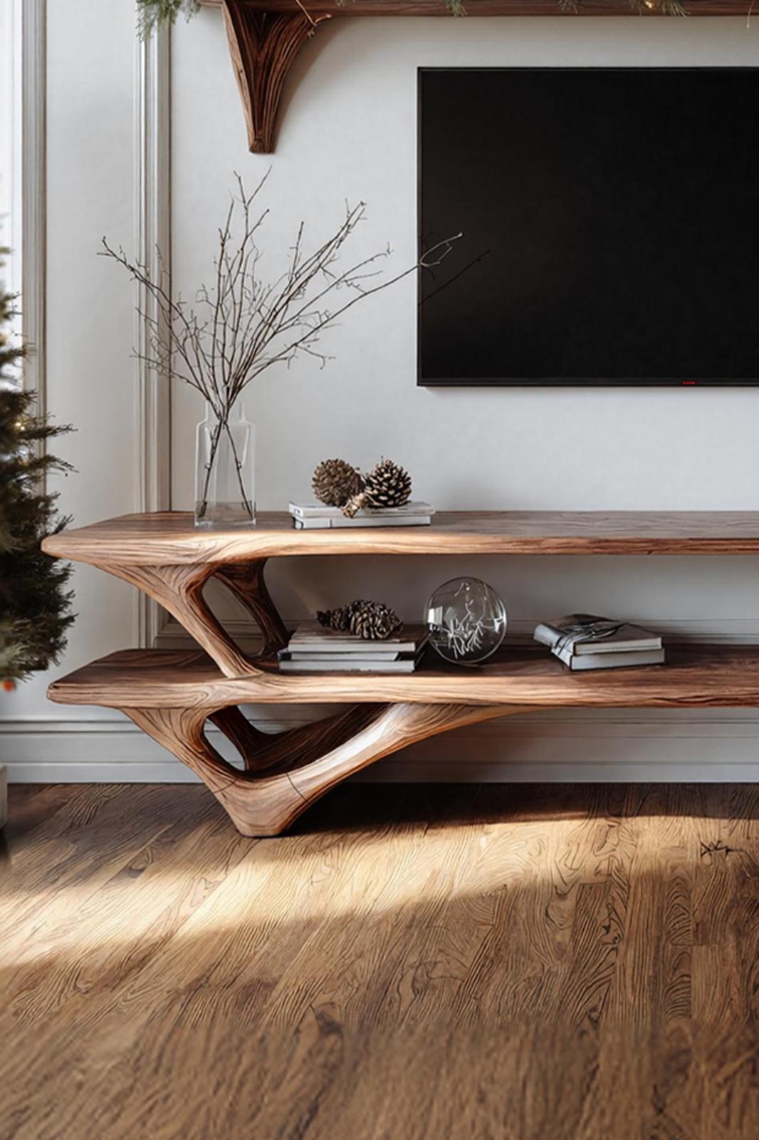 Farmhouse Live Edge TV Console, Solid Wood Media Stand & Entertainment Center for Living Room