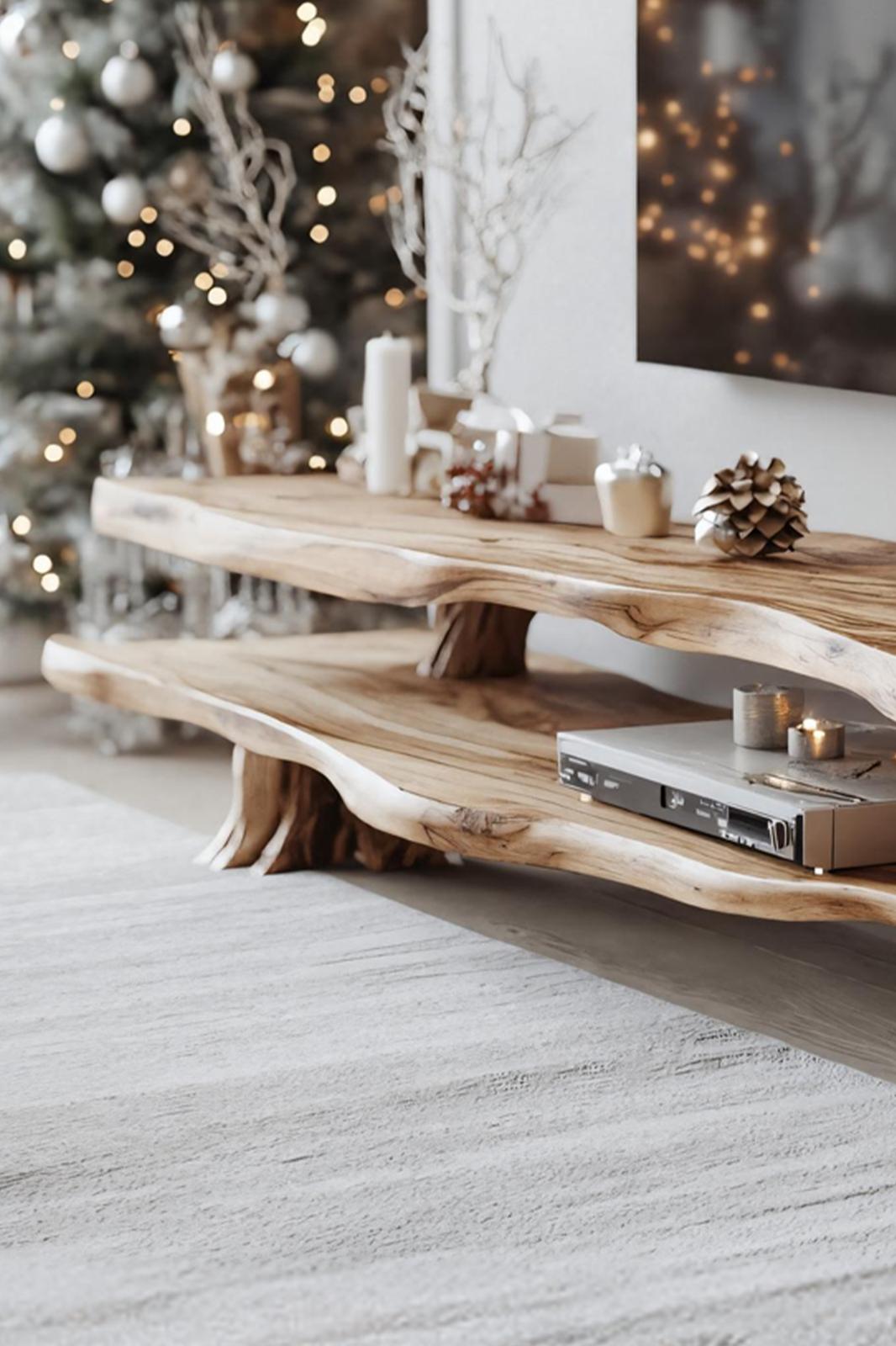 Modern Solid Wood TV Console, Live Edge Media Stand & Entertainment Center for Living Room