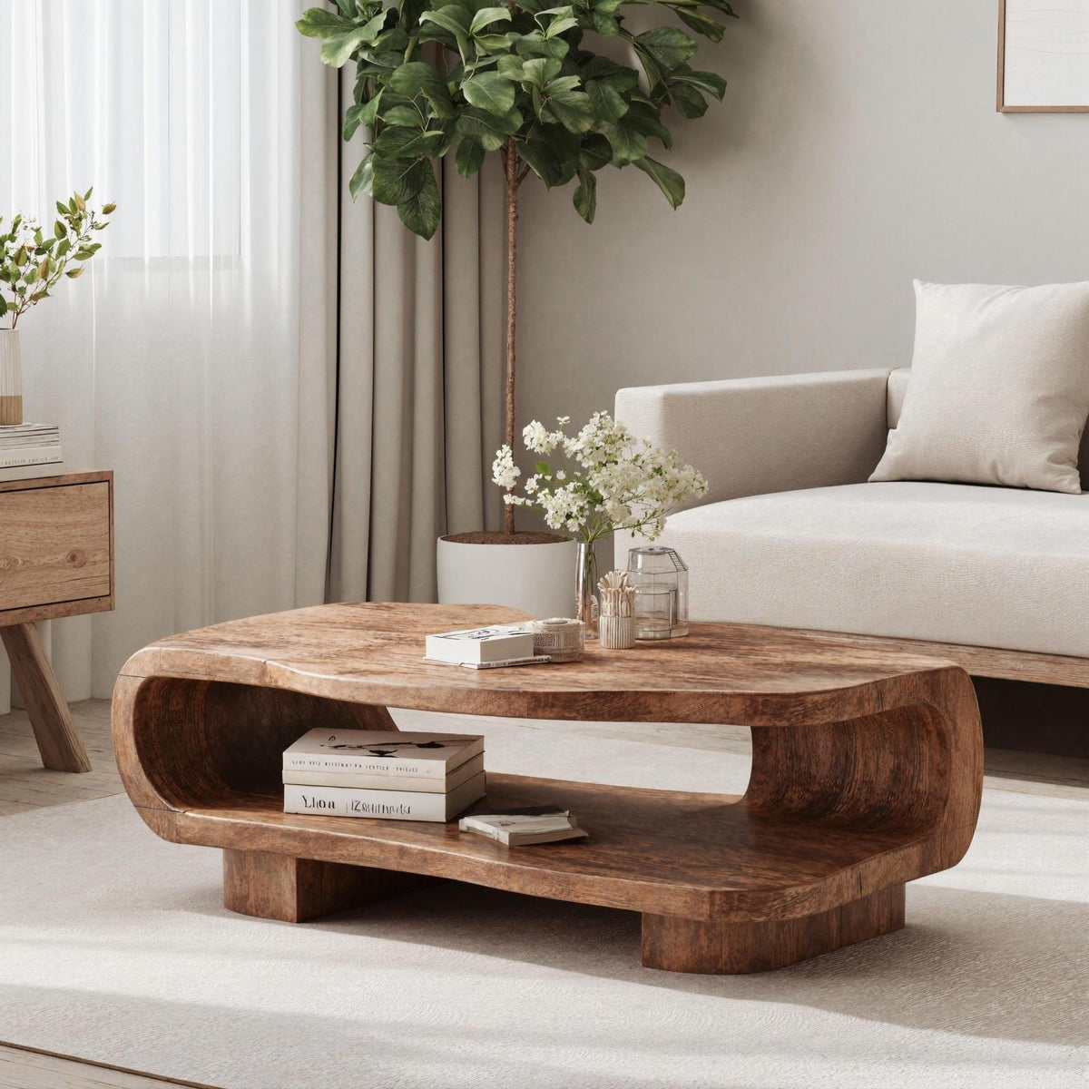 Farmhouse Wooden Coffee Table For Entryway Accent