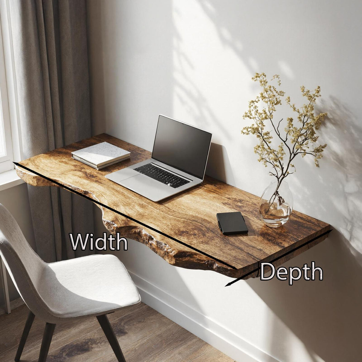 Farmhouse Solid Wood Floating Desk For Organic Living Room Design