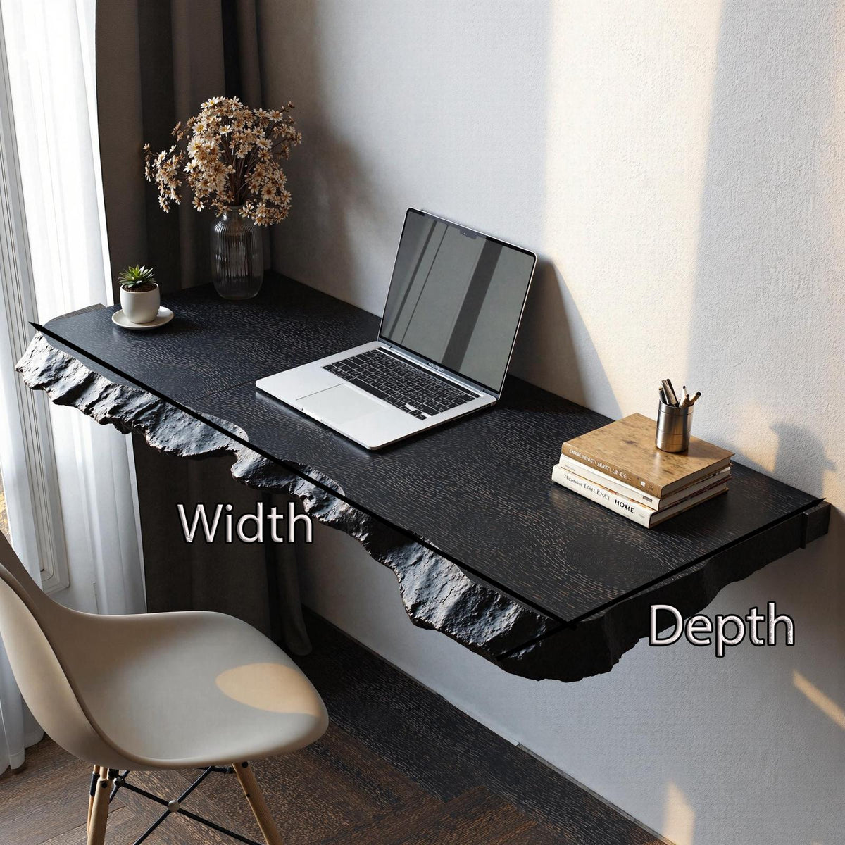 Mid-Century Solid Wood Floating Desk, Modern Wall-Mounted Laptop Console for Space-Saving Home Office