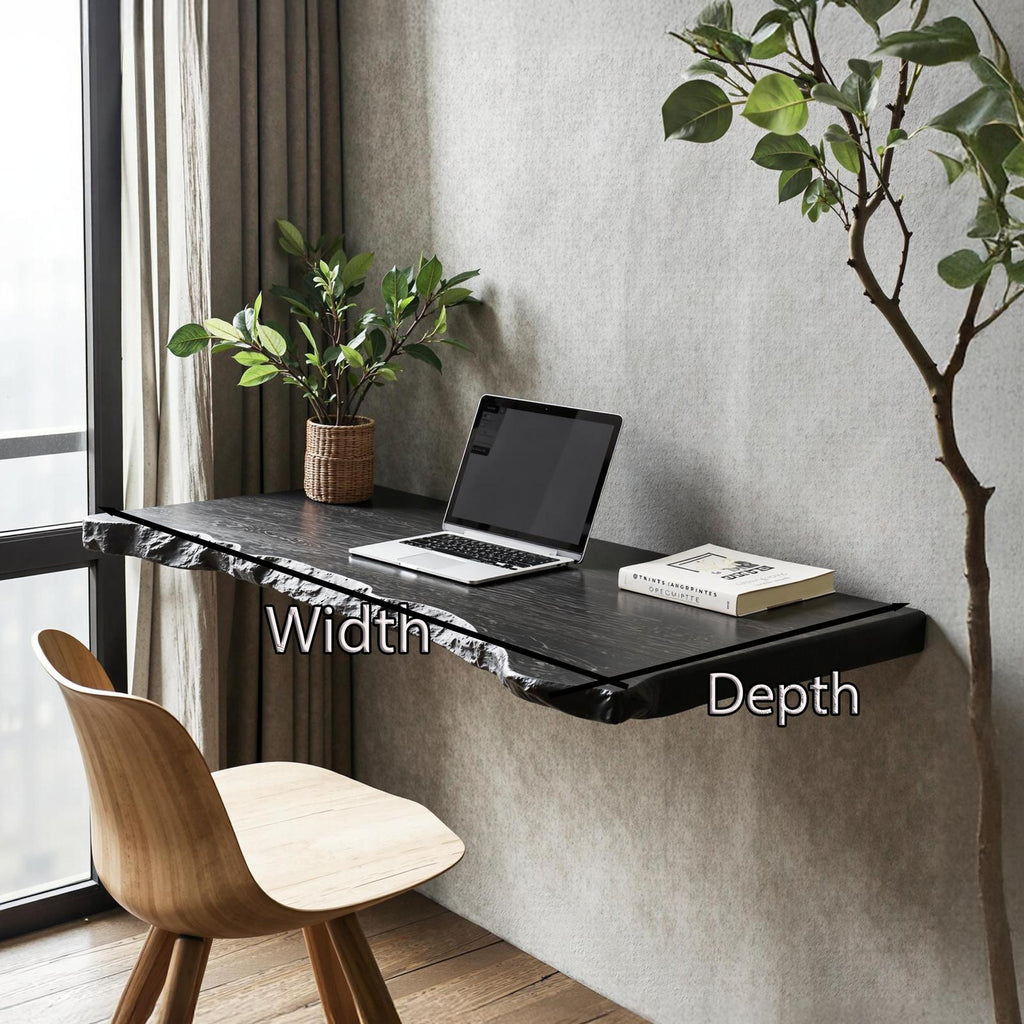 Rustic Solid Wood Floating Desk Table, Wall-Mounted Bedside Vanity Desk for Cozy Bedroom Decor