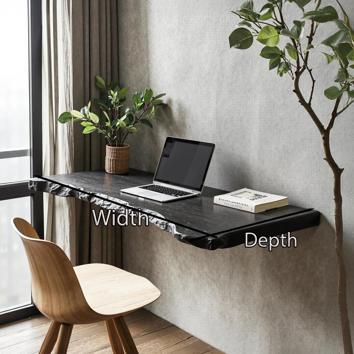 Rustic Solid Wood Floating Desk Table, Wall-Mounted Bedside Vanity Desk for Cozy Bedroom Decor