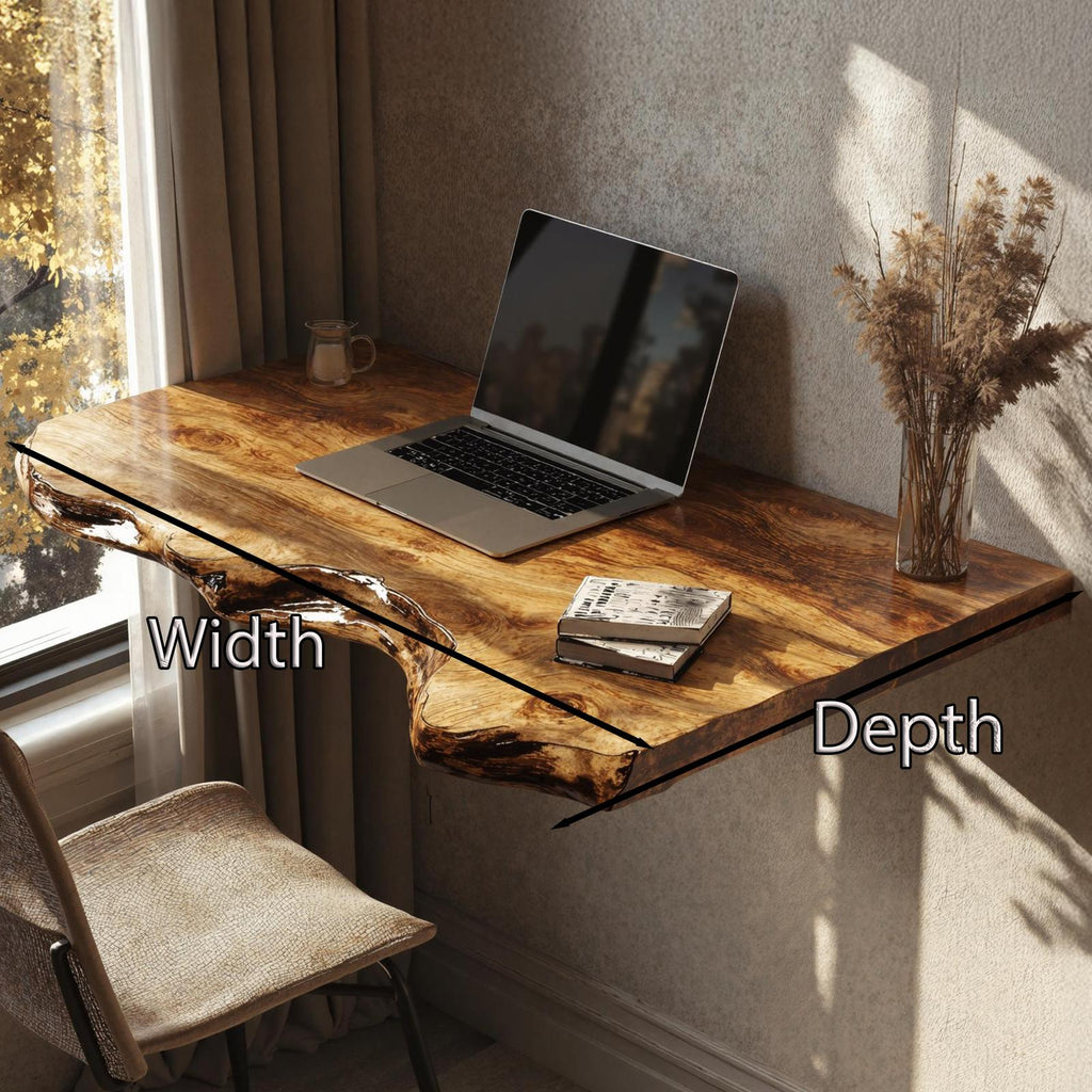 Rustic Solid Wood Floating Table Desk, Wall-Mounted Accent Shelf & Bedside Console for Bedroom