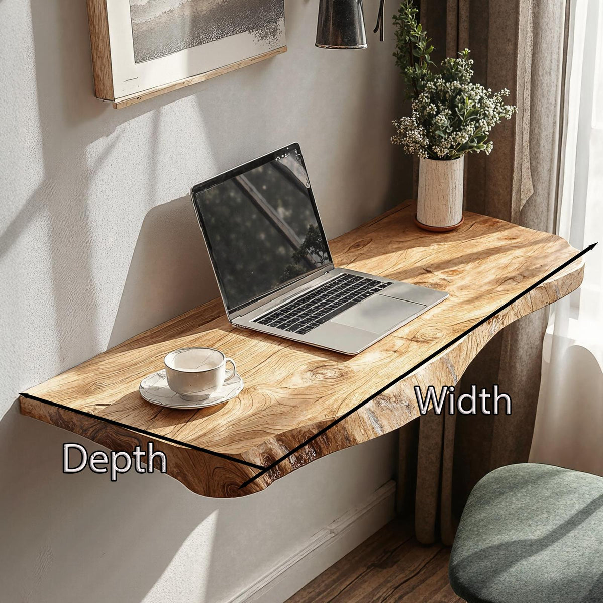 Rustic Solid Wood Floating Vanity Table, Space-Saving Wall-Mounted Console Desk for Bedroom Decor