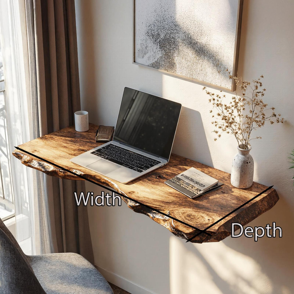Rustic Wooden Floating Table For Warm Bedroom Atmosphere