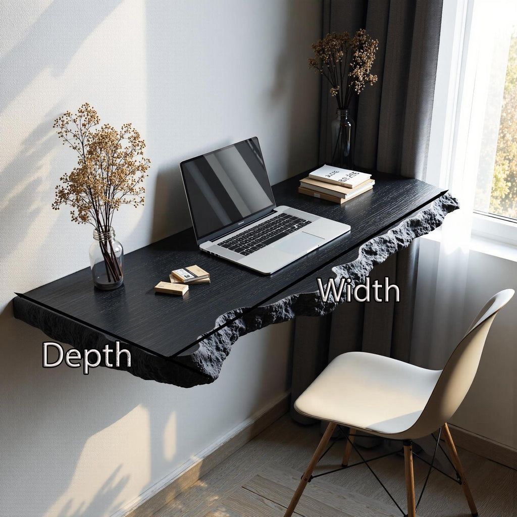 Farmhouse Solid Wood Floating Desk, Minimalist Wall-Mounted Computer Study Desk for Home Office