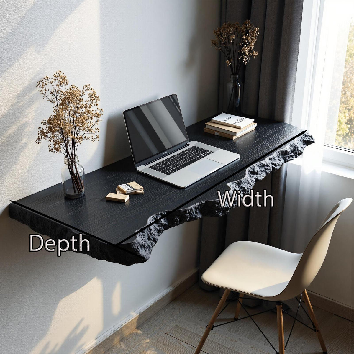 Farmhouse Solid Wood Floating Desk, Minimalist Wall-Mounted Computer Study Desk for Home Office