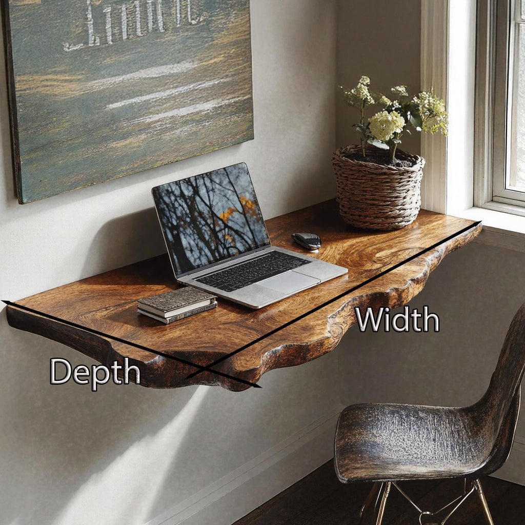 Mid-Century Solid Wood Floating Desk, Retro Wall-Mounted Computer Console Table for Home Office