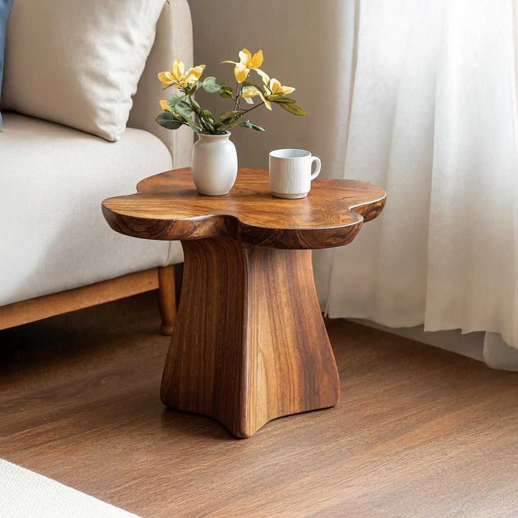 Rustic Solid Wood End Table, Handcrafted Bedside Nightstand & Living Room Accent Table for Small Spaces