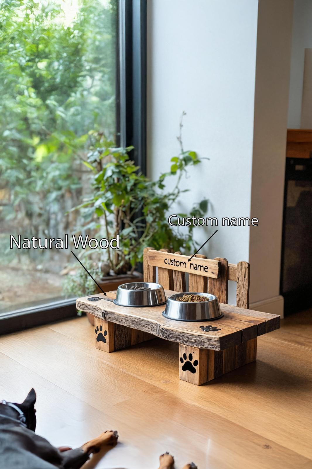 Wooden Dog Feeding Stand Mid Century For Pet Use SILDTTRDBS014