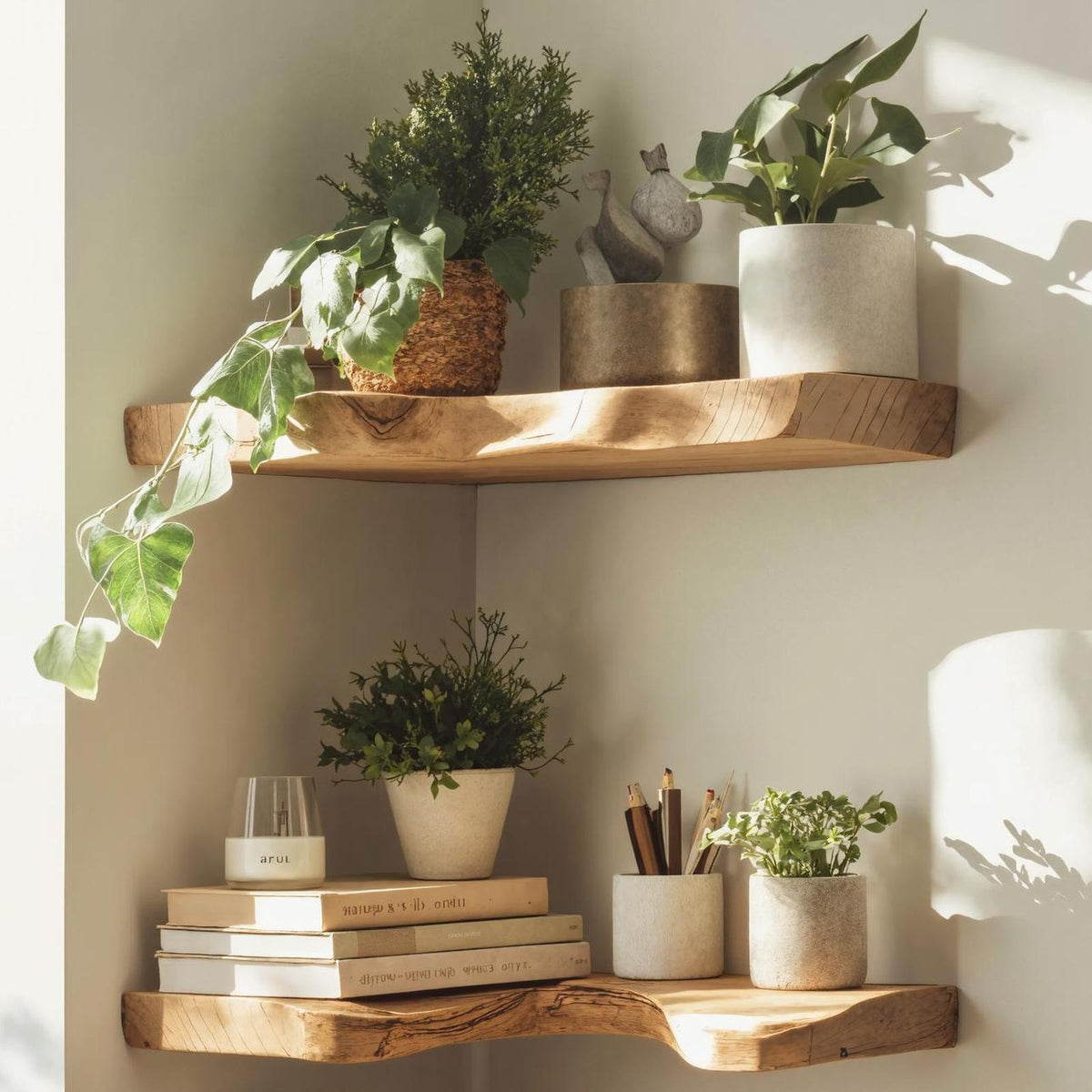 Farmhouse Live Edge Floating Corner Shelf Bedroom Decor SILDTCN089