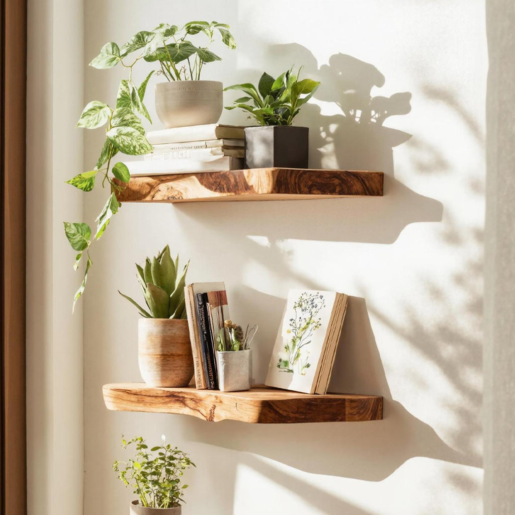 Spry Interior Farmhouse Live Edge Floating Shelf, Rustic Wood Wall Mounted Display Ledge for Bedroom Storage & Decor, SILDTFL156