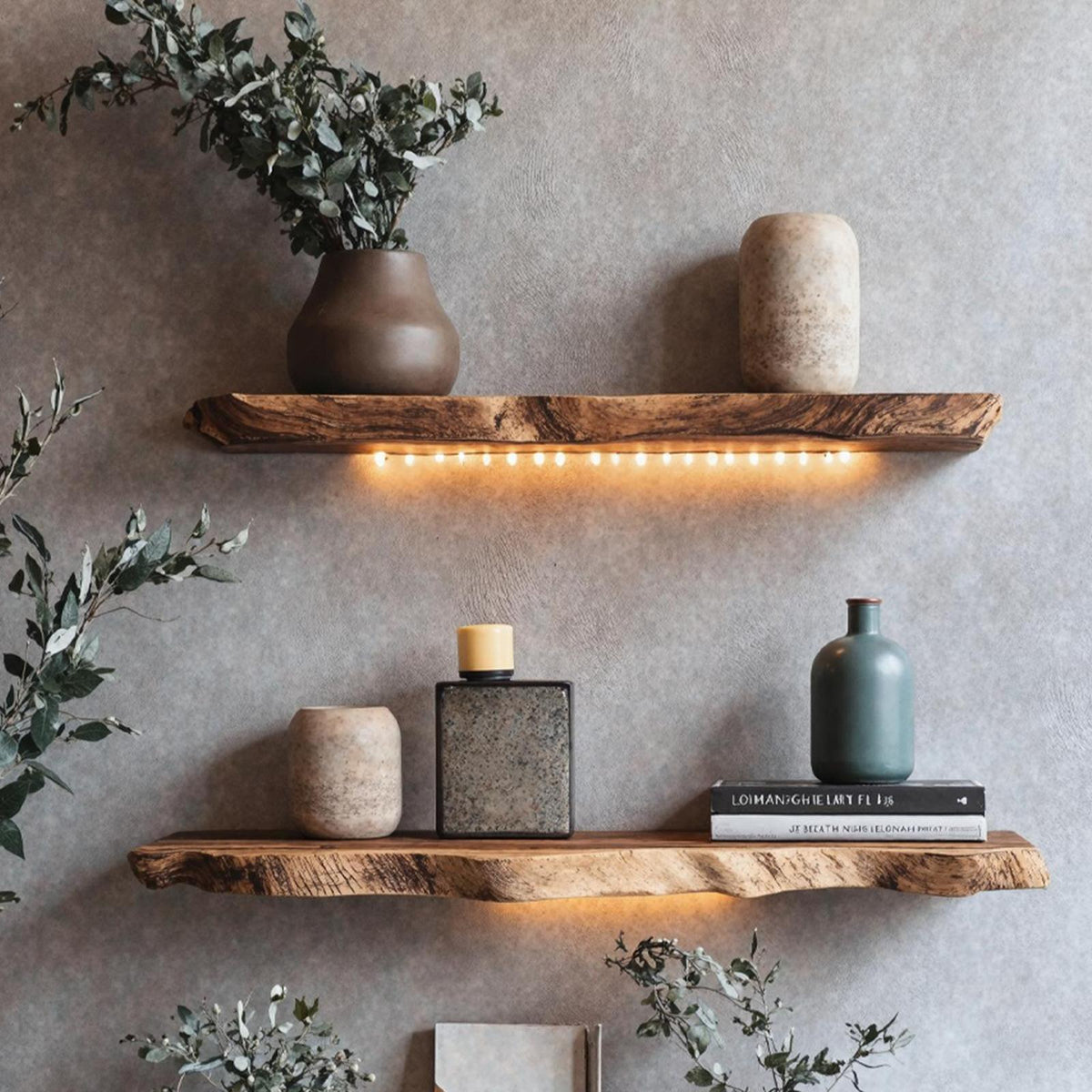 Spry Interior Rustic Live Edge Floating Shelf, Handcrafted Solid Wood Wall Mounted Display Rack for Kitchen Storage, SILDTFL158