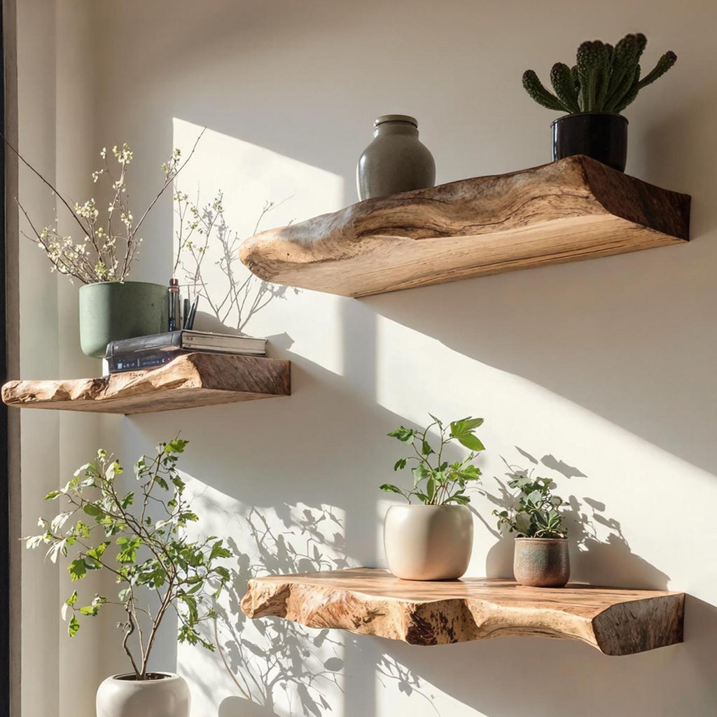 Spry Interior Rustic Live Edge Floating Shelf, Heavy Duty Solid Wood Wall Mounted Storage Rack for Kitchen Decor, SILDTFL162