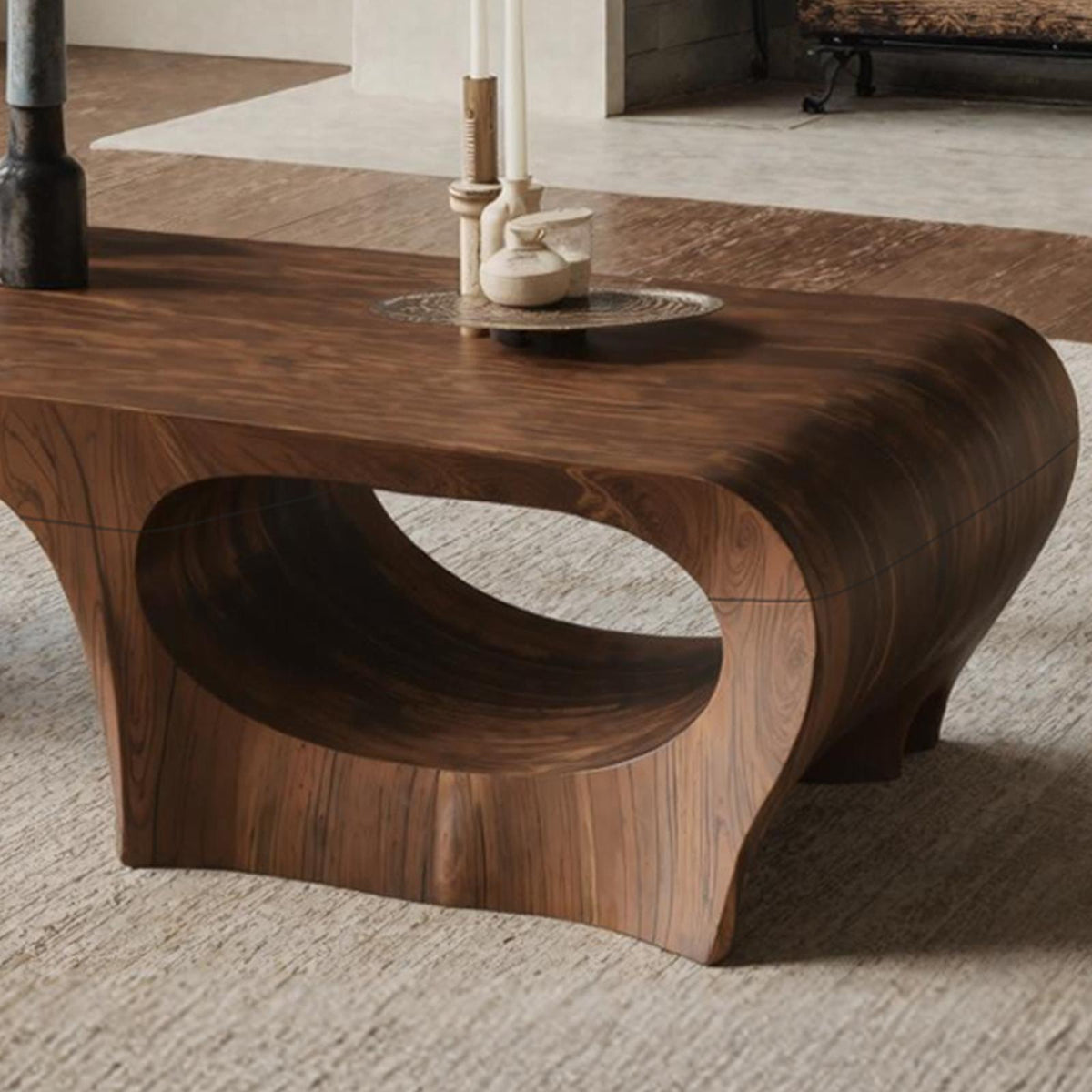 Teezano Rustic Solid Wood Coffee Table, Handcrafted Natural Edge Low Center Table for Cabin Style Interiors, SILDTTNCF019