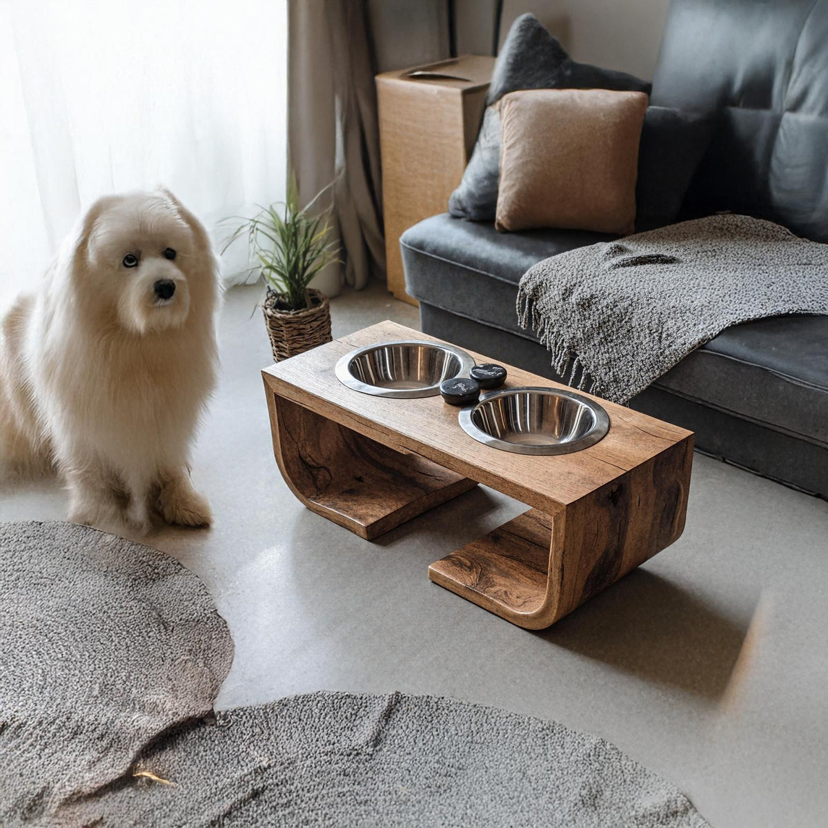 Mid Century Dog Bowl Stand For Living Room