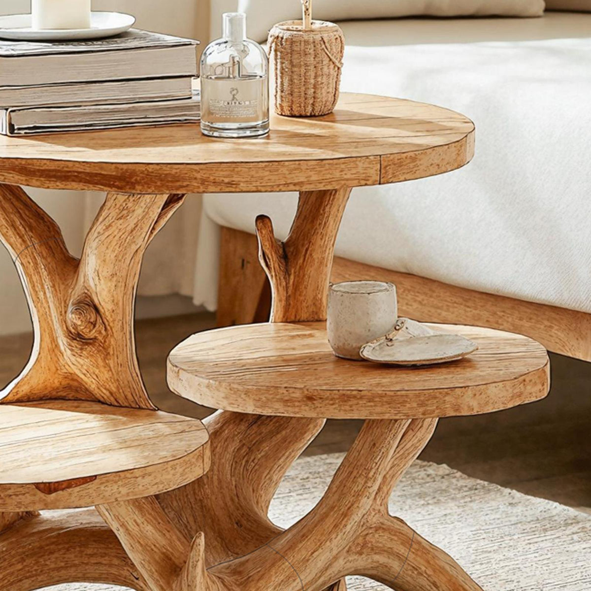 Rustic Live Edge Solid Wood End Table, Handcrafted Farmhouse Side Table & Nightstand for Entryway