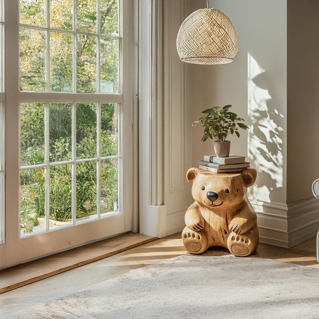 Handmade Wood Bear End Table Side Table