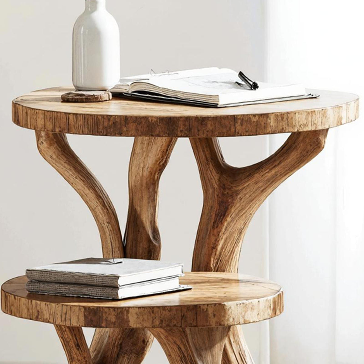Handcrafted Live Edge Solid Wood End Table, Natural Slab Side Table & Nightstand for Living Room & Bedroom