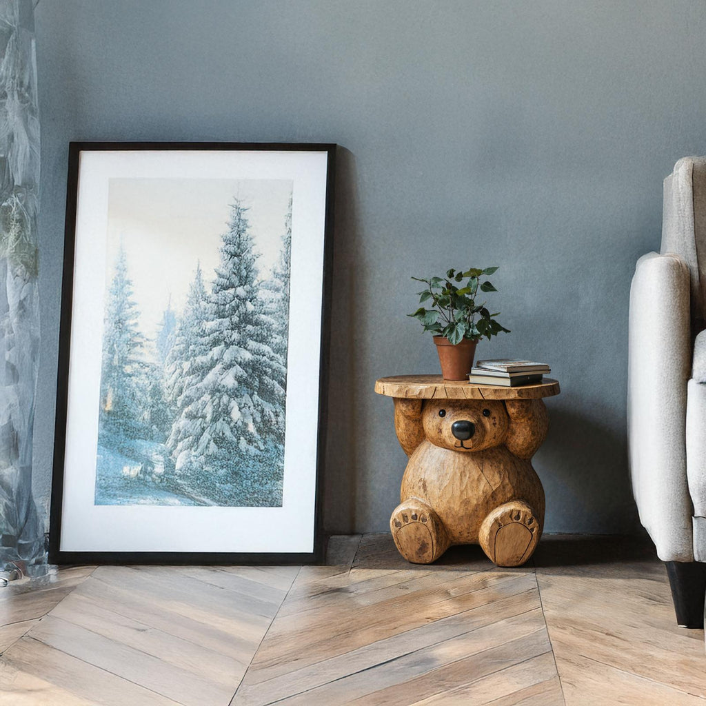 Handcrafted End Table Wood Bear Side Table