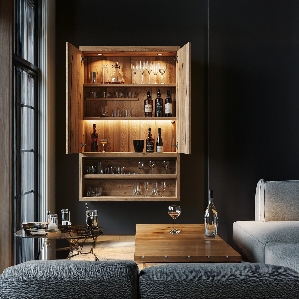 Rustic Home Bar Natural Wood Shelf For Stylish Wine Bottle Storage