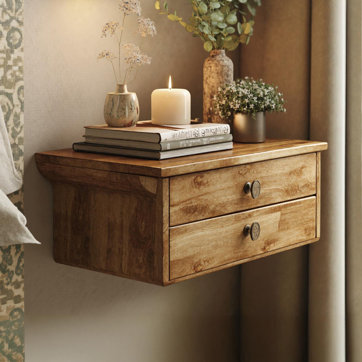 Spry Interior Solid Wood Rustic Nightstand with 2 Drawers, Handcrafted Bedside Table End Chest for Bedroom Furniture, SILDTNS005