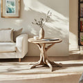 Mid Century Modern Solid Wood End Table, Round Accent Side Table for Living Room Corner Decor & Display