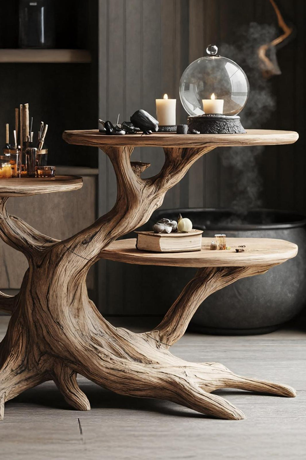 Handcrafted Wooden End Table For Furniture Decor Pumpkin Halloween Look