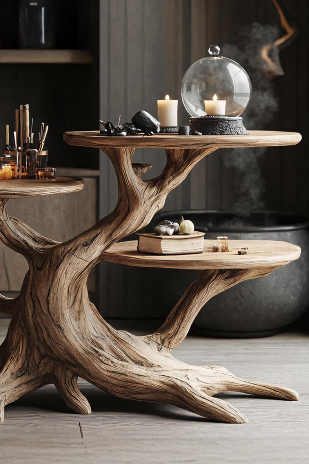 Handcrafted Wooden End Table For Furniture Decor Pumpkin Halloween Look