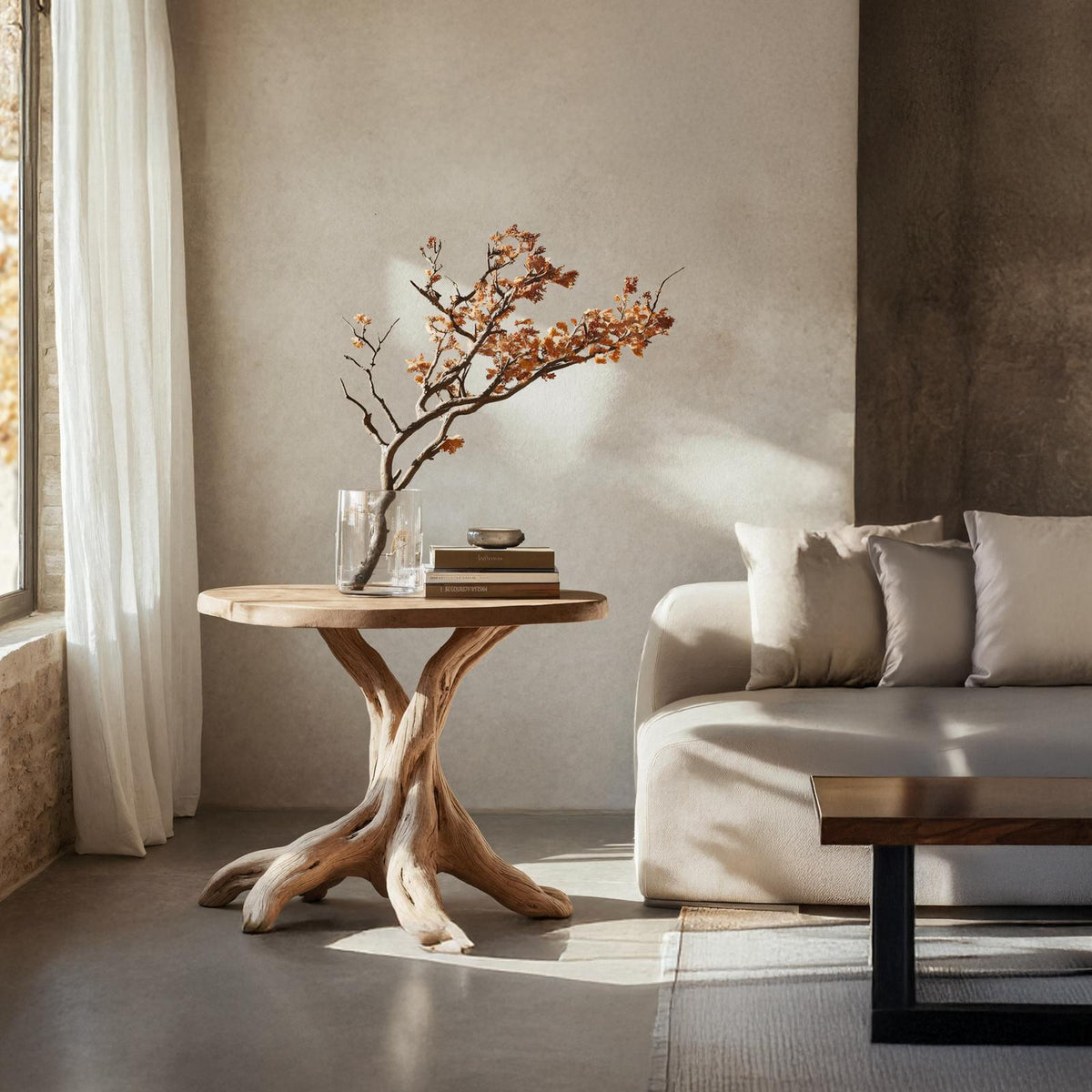 Handcrafted Solid Wood End Table, Modern Geometric Side Table for Living Room Accent & Wall Display