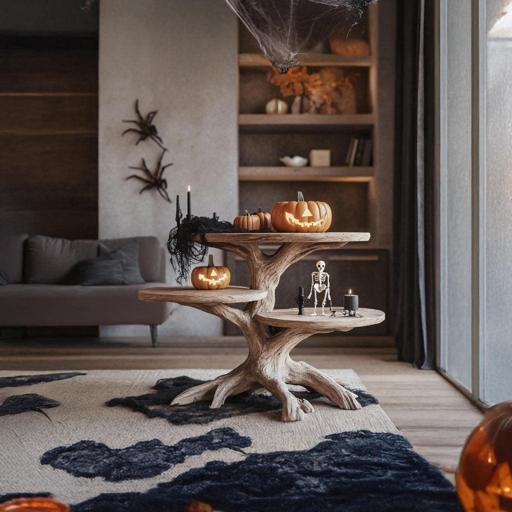 Mid-Century Wooden End Table, Modern Rustic Side Table for Living Room, Spooky Gothic Accent Nightstand Furniture