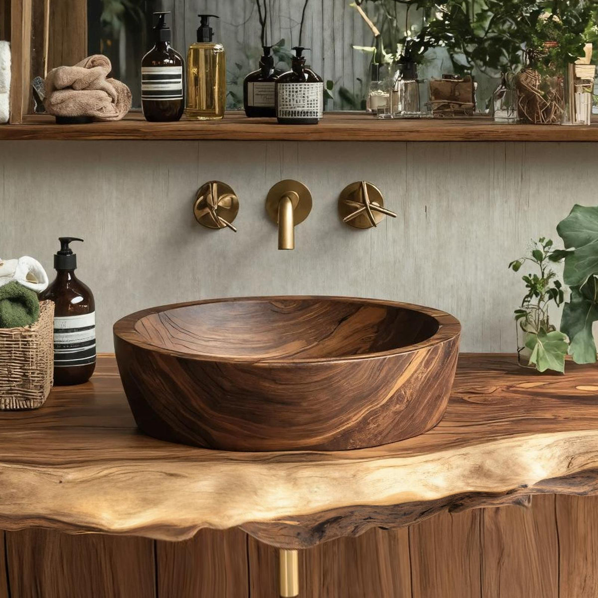 Wooden Vessel Sink Rustic Style For Bathroom Decor Ideas