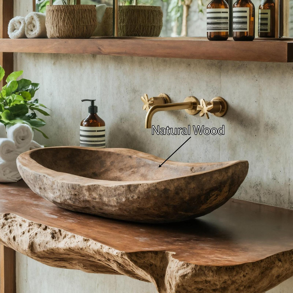 Handcrafted Farmhouse Wood Wash Basin For Bathroom Use
