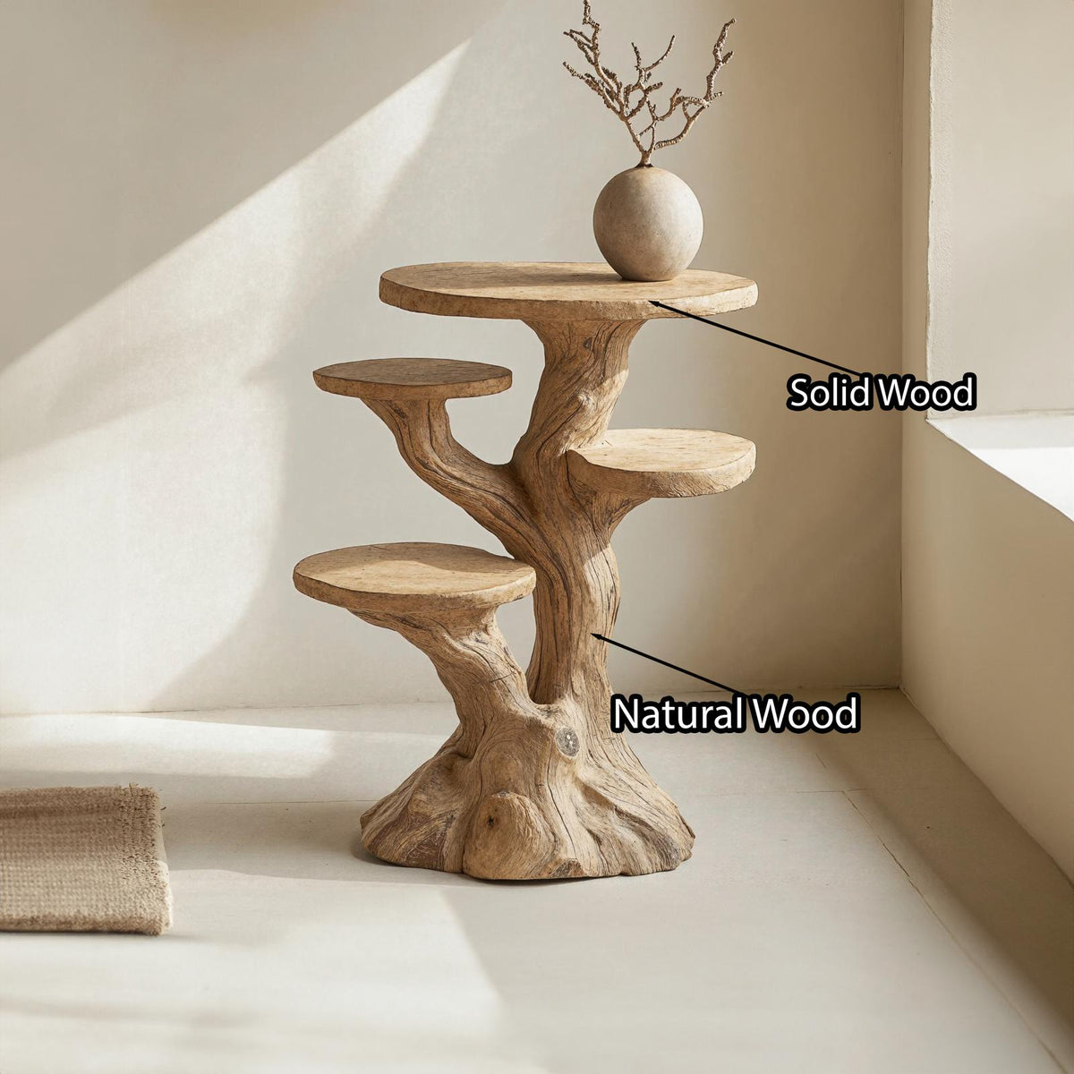 Farmhouse Solid Wood Multi-Tier End Table, Rustic Bedside Nightstand & Living Room Accent Sofa Table