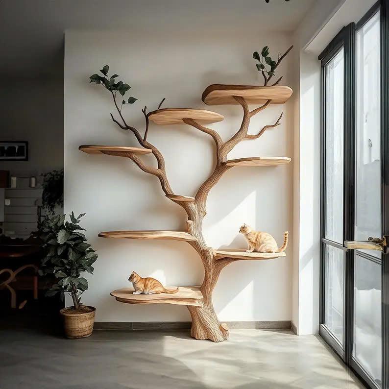 Handmade Wooden Cat Tree Modern Large Climbing Tree Unique SINLTT013