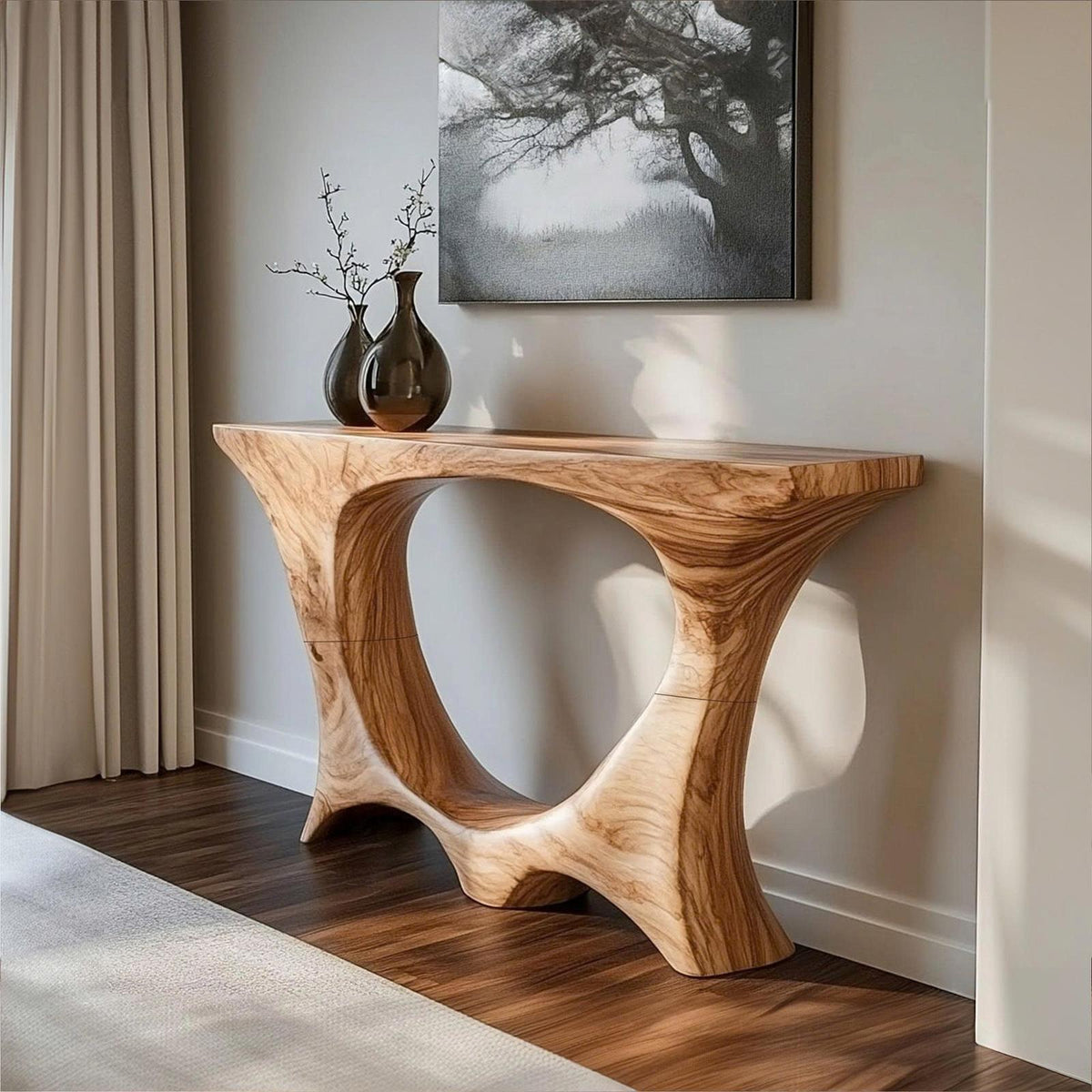 Mid Century Entry Table Handcrafted Curved Leg Hallway Opening