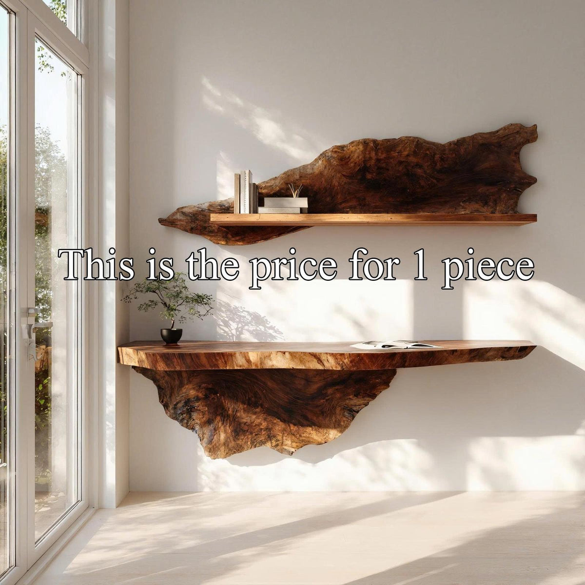 Organic Live Edge Solid Wood Floating Desk Natural Workspace Interior