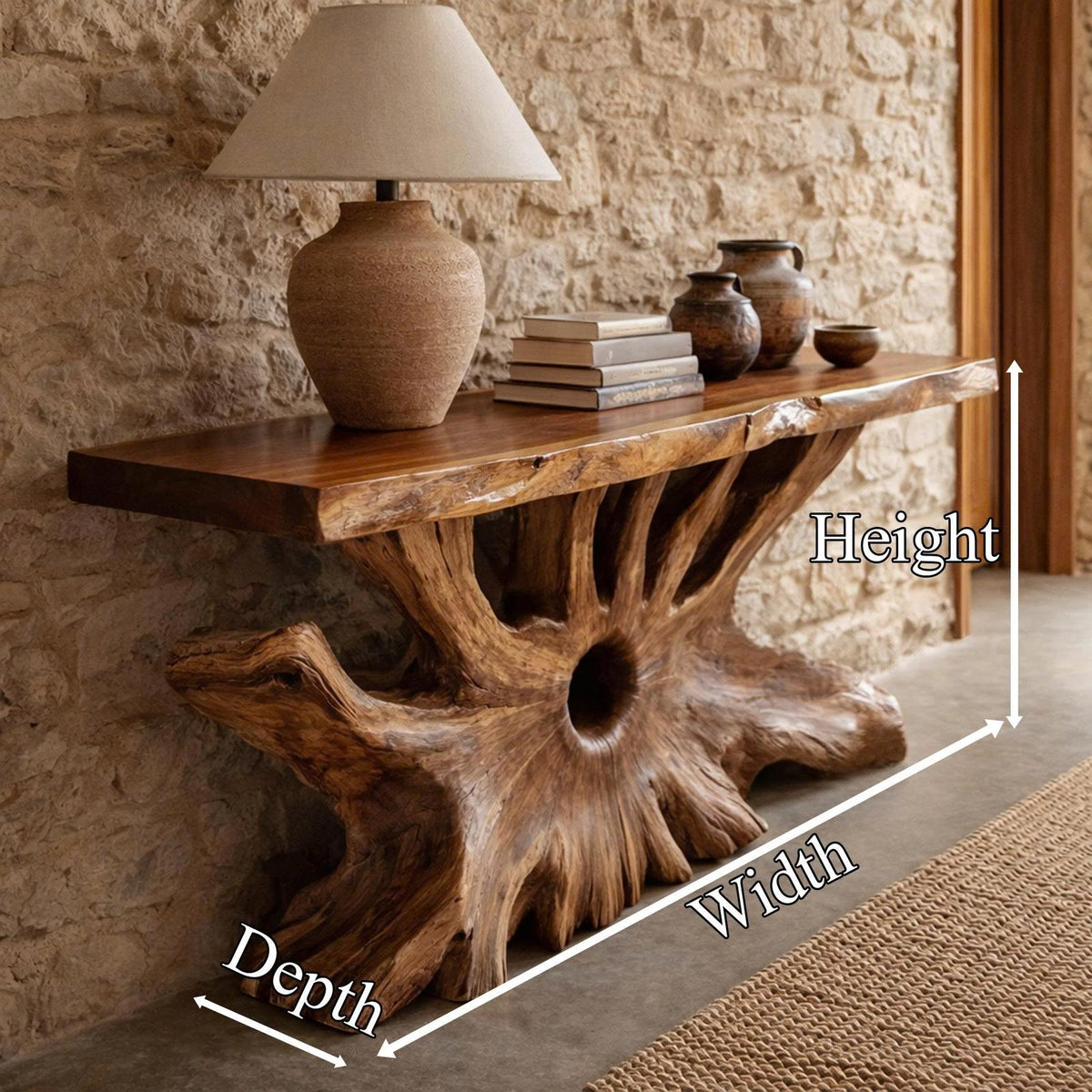 Rustic Organic Console Table, Natural Solid Wood Entryway Sofa Table for Living Room