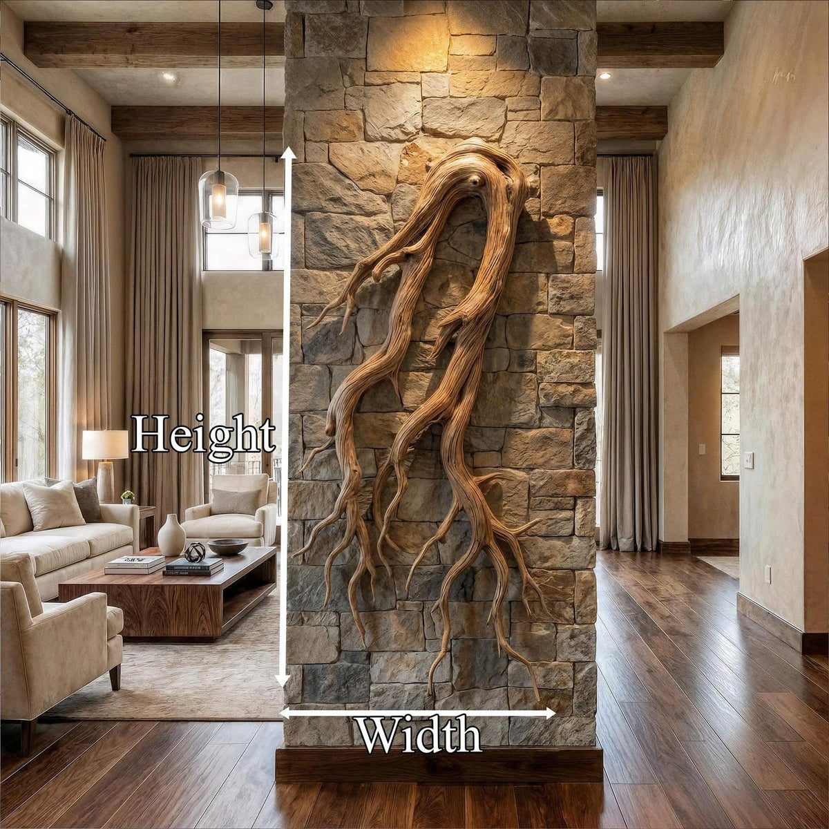 Rustic Root Wood Wall Sculpture, Handcrafted Natural Teak Hanging Art for Living Room & Entryway