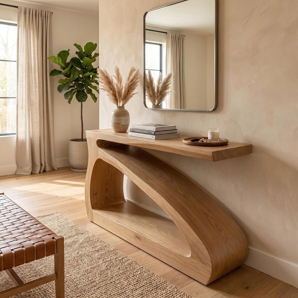 Modern Wooden Console Table, Solid Wood Narrow Entryway Sofa Table for Hallway & Living Room