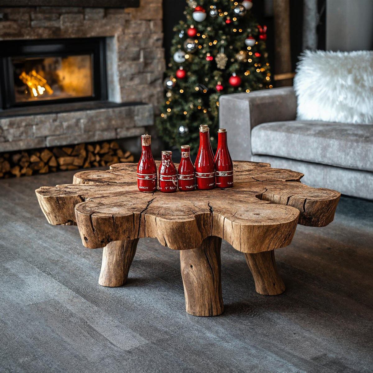 Spry Interior Reclaimed Wood Coffee Table, Handcrafted Solid Wood Live Edge Center Table for Christmas Holiday Decor, SILDTCFC002